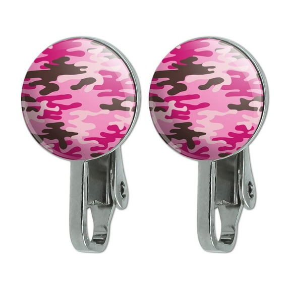 Pink Camouflage Novelty Clip-On Stud Earrings