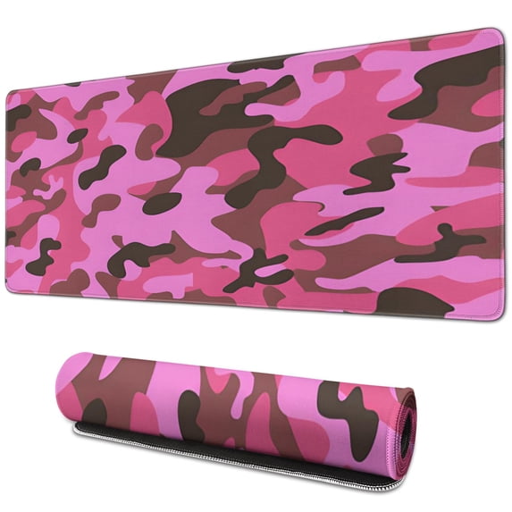 Pink Camouflage desk Mouse Padwaterproofnon Slip for Office Home Work GamingmousepadRubber Base Mousepad with Stitched Edges 31.5x11.8inches