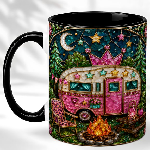 Pink Camper Coffee Mug, Camping Trailer Mug, Ceramic 11 oz