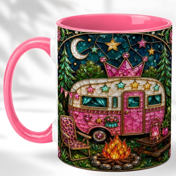 Pink Camper Coffee Mug, Camping Trailer Mug, Ceramic 11 oz