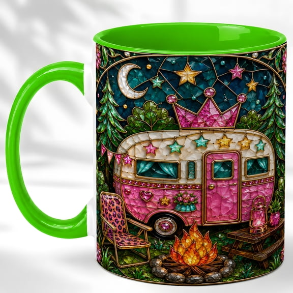 Pink Camper Coffee Mug, Camping Trailer Mug, Ceramic 11 oz