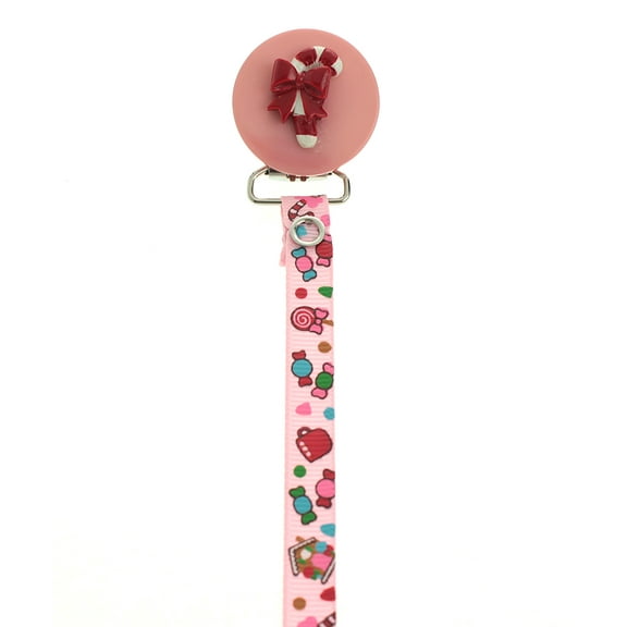 Pink Candy Cane Pacifier Clip