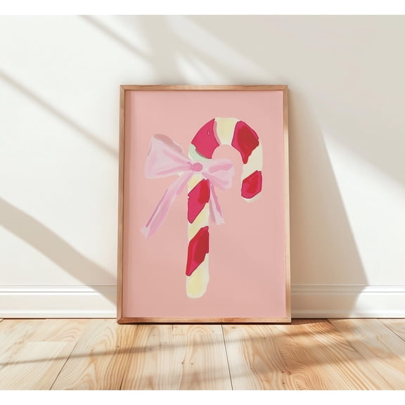 Pink Candy Cane Wall Art Pastel Christmas Soft Holiday Decor Feminine Christmas Art Modern Festive Print 366