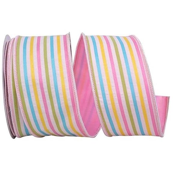 Pink Candy Stripes Seersucker Decorated Wired Ribbon