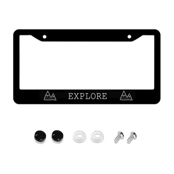 Explore License Plate Frame, Mountain License Plate Frames Black Funny Camping Car Plate Frame Holder Cover for Women Men with 2 Holes，12x6 Inch