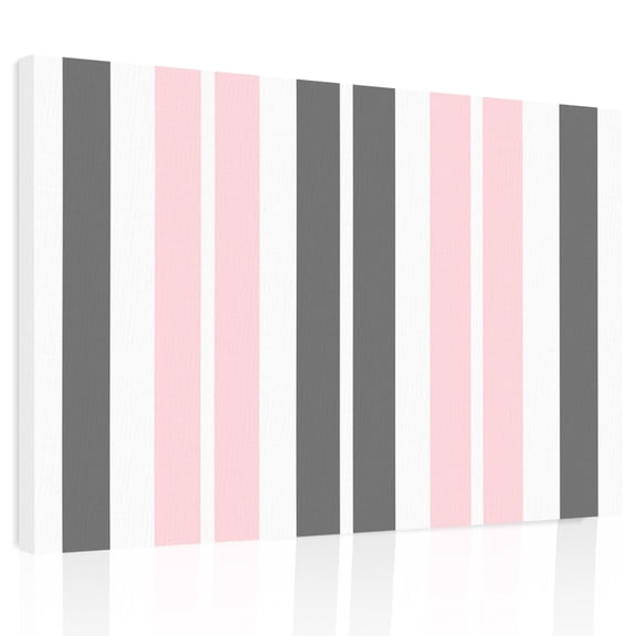 Pink and Canvas Print Wall Art, Grey Striped Rectangular Geometric Wall Decor Modern Artwork Paintings Pictures for Living Room Framed and Stretched Ready to Hang, 20" x 24"