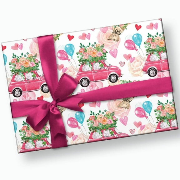 Pink Car Bridal Wrapping Paper