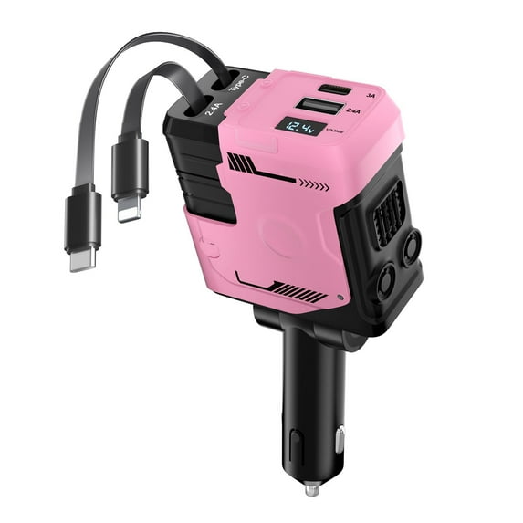 Pink Car Fast Charging 120W On-Board Charger, Retractable Car Charger with Retractable Cables, 4 in 1 Super Fast Car Phone Charger, 2 USB Ports Car Charger Adapter