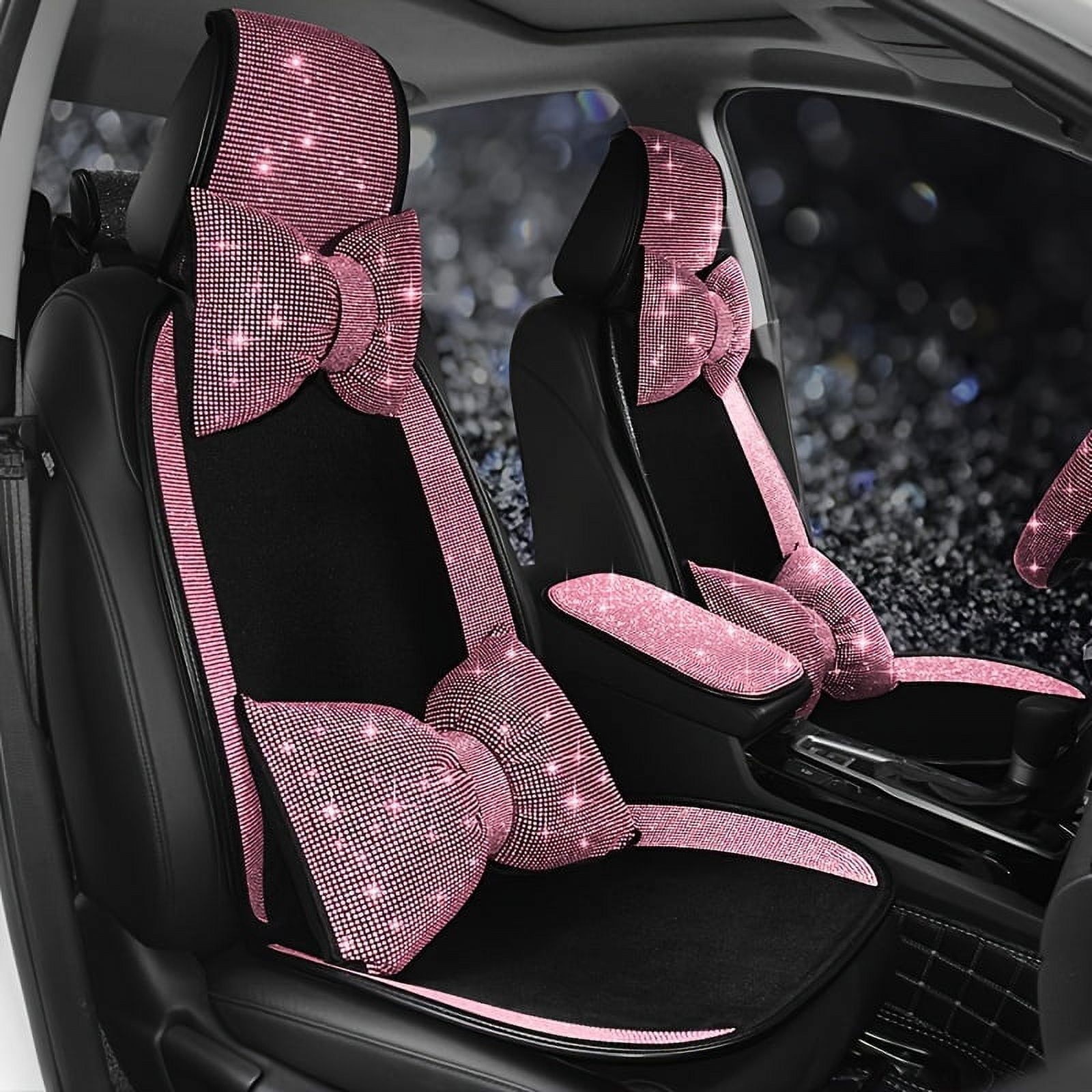 Pink Car Seat Cover, Ice Silk Rhinestone AntiSlip Car Seat Cushion Car Seat Protector Car Front
