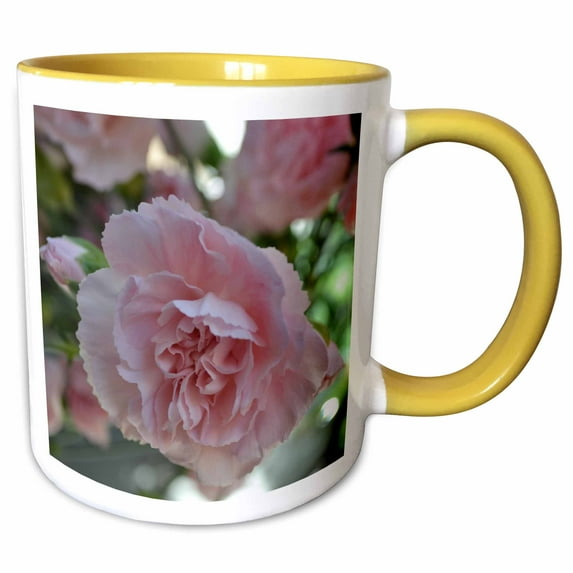 3drose, Pink Carnation Floral, 15oz Two-tone Yellow Mug