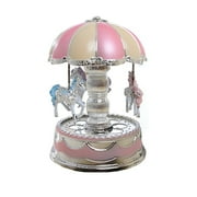 Pink Carousel Music Box with LED Light and 3 Rotating Horses for Romantic Decoration 15.5 x 10.5 x 10.5cm