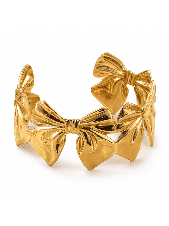 - Elegant Bow Design Cuff Bracelet with Sculpted Ribbon Detailing and Open Style for Women