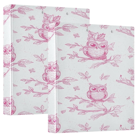 Pink Cartoon Bird 12.4x10.6in PVC Round Ring Binder, D-Ring 3-Hole, Metal Clip, 200 Sheets