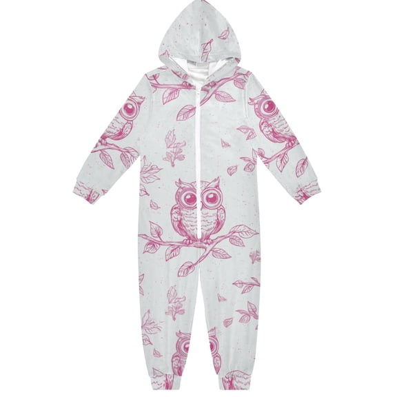 Pink Cartoon Bird One Piece Pajamas Soft Jumpsuit Cozy Sleep and Play Romper Zipper and Pockets 4T