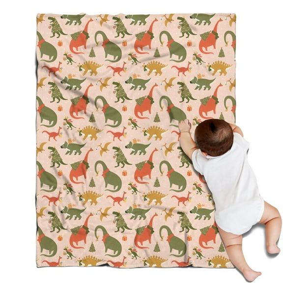 Pink Cartoon Dinosaurs Christmas Pattern Blanket,Comfortable Soft Lamb Wool Throw Blanket,All Season,Warm Lightweight Blankets for Sofa Bed Couch Living Room Chair,30"x40"