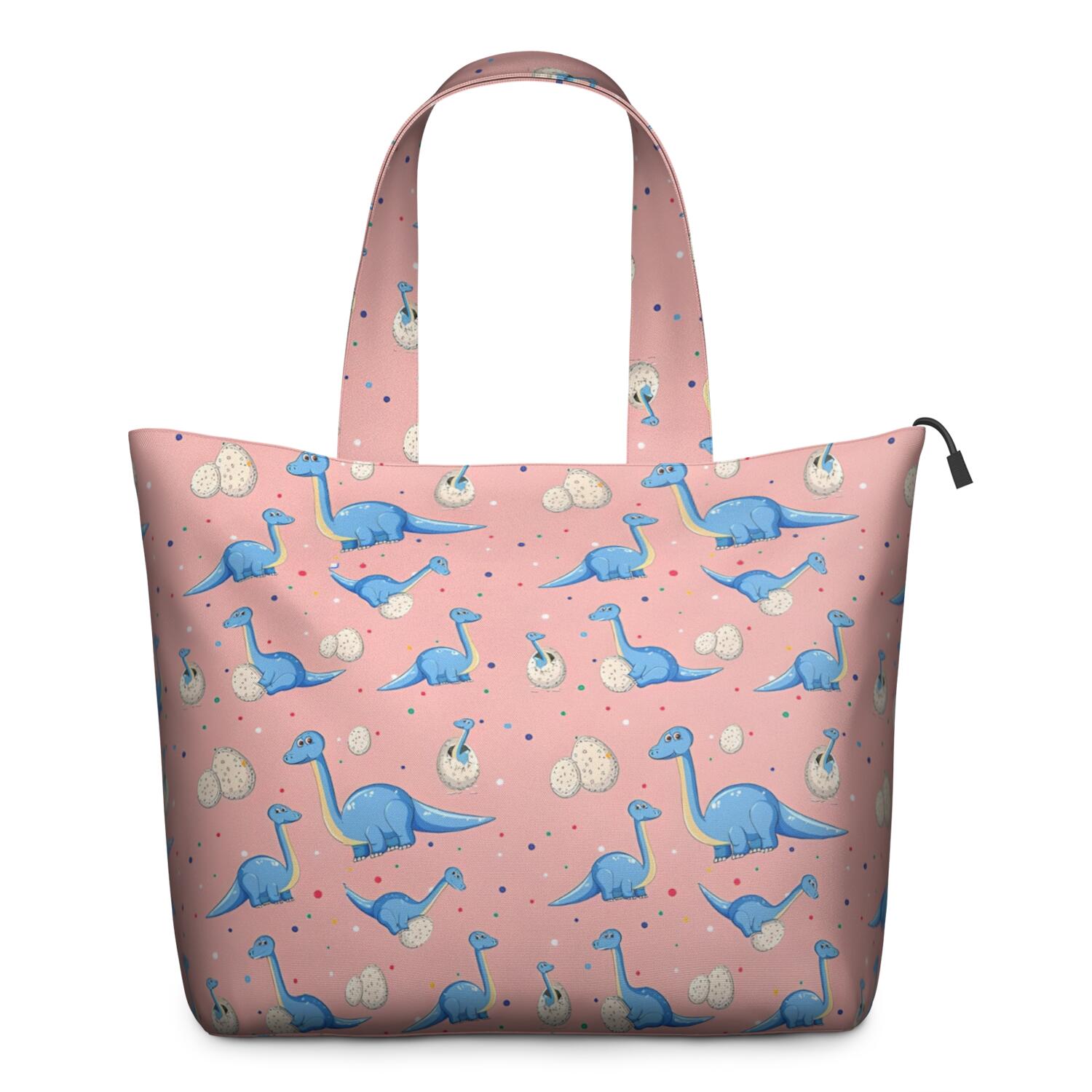 Pink Cartoon Dinosaurs Eggs Pattern Travel Tote Bags for Women Carry On,Large Weekender Bags for Women Travel,Multi Functional Duffle Bag for Work,Shopping,Sports