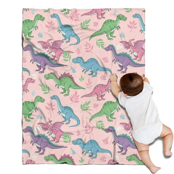 Pink Cartoon Dinosaurs Leaves Pattern Blanket,Comfortable Soft Lamb Wool Throw Blanket,All Season,Warm Lightweight Blankets for Sofa Bed Couch Living Room Chair,30"x40"