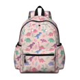 thumbnail image 1 of Pink Cartoon Dinosaurs Leaves Pattern Cute School Backpack with Padded Back and Adjustable Shoulder Straps 13.4"x11"x4.7", 1 of 5