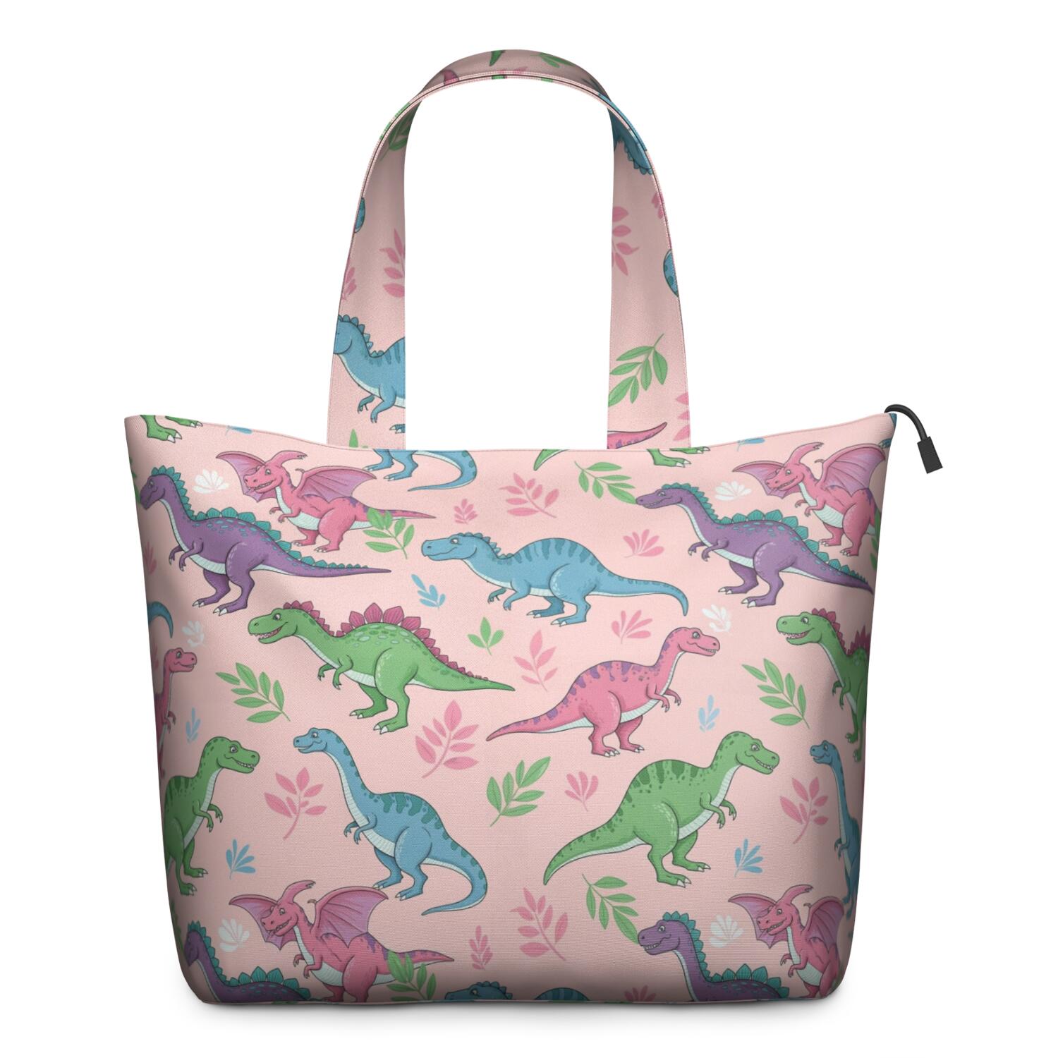 Pink Cartoon Dinosaurs Leaves Pattern Travel Tote Bags for Women Carry On,Large Weekender Bags for Women Travel,Multi Functional Duffle Bag for Work,Shopping,Sports