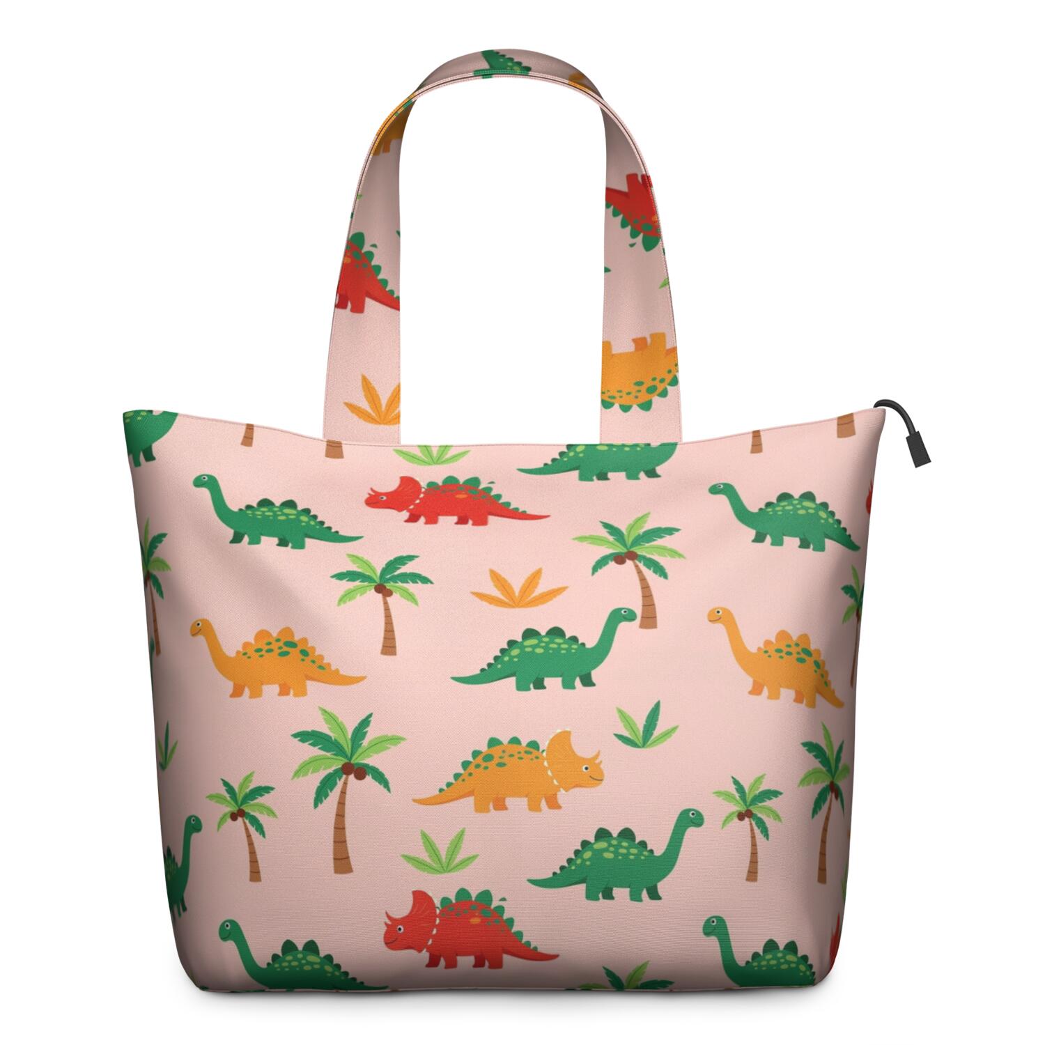 Pink Cartoon Dinosaurs Palms Pattern Travel Tote Bags for Women Carry On,Large Weekender Bags for Women Travel,Multi Functional Duffle Bag for Work,Shopping,Sports