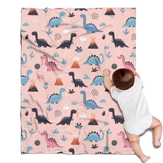 Pink Cartoon Dinosaurs Volcanoes Pattern Blanket,Comfortable Soft Lamb Wool Throw Blanket,All Season,Warm Lightweight Blankets for Sofa Bed Couch Living Room Chair,30"x40"