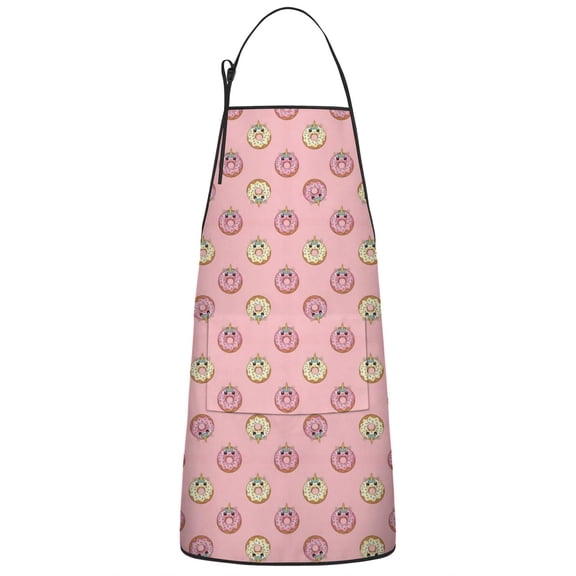 Pink Cartoon Donut Unicorn Pattern Apron-Garden Aprons for Women with Pockets-Cotton Linen Waterproof Kitchen Cooking Gardening Aprons Adjustable for Kitchen,Cooking,BBQ and Salon 33x27 Inch