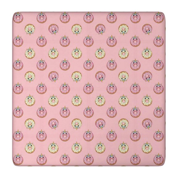 Pink Cartoon Donut Unicorn Pattern Square Fitted Tablecloth with Elastic Edge,Square Table Cover,Washable Elastic Table Cover for Home Kitchen Party Decor 36"x36"