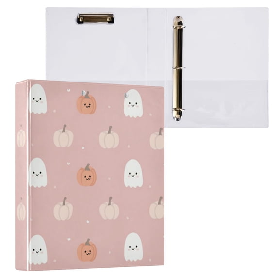 Pink Cartoon Ghosts and Pumpkins 3 Ring Hardcover Binders 1.5in Round Rings for Letter-Size Folder Paper Organizer Pockets for Office Student Recipe