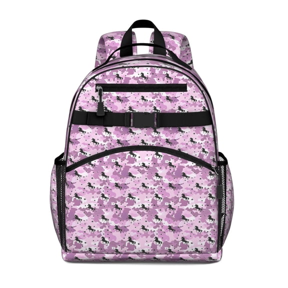 Pink Cartoon Horse Star Pattern Backpack for School,Cute School Bag,Schoolbag with Adjustable Shoulder Straps & Padded Back,15.25"x11.5"x5.25"