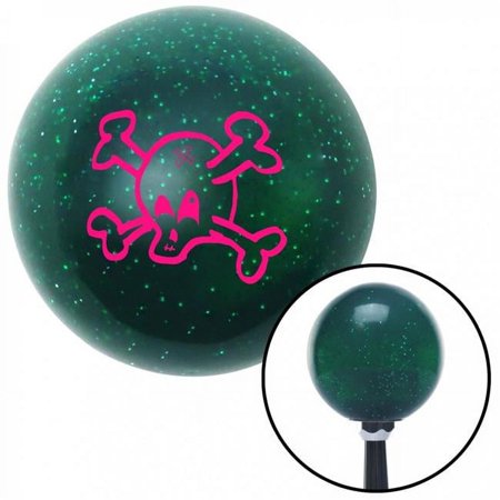 Pink Cartoon Skull & Bones Green Metal Flake Shift Knob with M16 x 1.5 Insert Auto