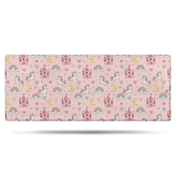 Pink Cartoon Unicorn Castle Rainbow Moon Heart Bathroom Rugs Mat,Non Slip Microfiber Bathroom Rug,Rubber Backing,Soft Bathroom Mats for Bathroom Floor,Tub and Shower,60x24in(150x60cm)