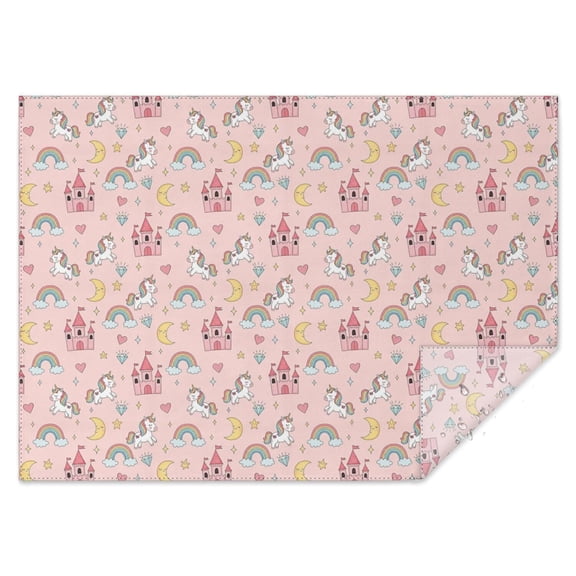 Pink Cartoon Unicorn Castle Rainbow Moon Heart Rectangle Tablecloth 60"x84",Waterproof Polyester Rectangle Table Cloth, Wipeable Spillproof Polyester Tablecloth for Dining, Camping, Indoor and Outdoor