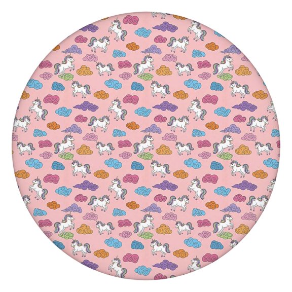 Pink Cartoon Unicorn Cloud Pattern Round Fitted Tablecloth with Elastic Edge,Dining Table Cover Waterproof,Outdoor Round Tablecloth for Camping,Dining,Indoor and Outdoor