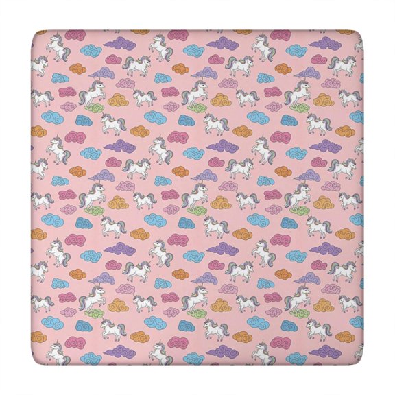 Pink Cartoon Unicorn Cloud Pattern Square Fitted Tablecloth with Elastic Edge,Square Table Cover,Washable Elastic Table Cover for Home Kitchen Party Decor 34"x34"