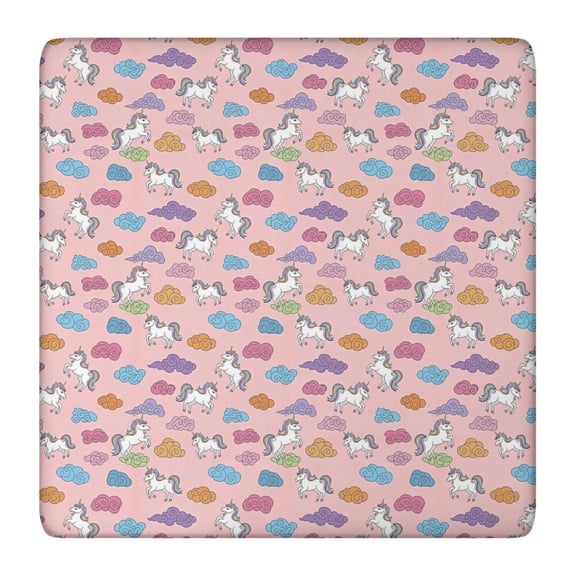 Pink Cartoon Unicorn Cloud Pattern Square Fitted Tablecloth with Elastic Edge,Square Table Cover,Washable Elastic Table Cover for Home Kitchen Party Decor 36"x36"