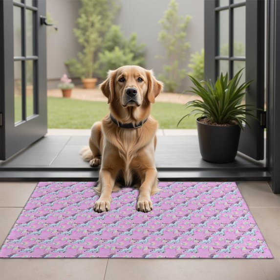 Pink Cartoon Unicorn Flower Pattern Door Rugs,Washable Non Slip Door Mats Indoor,Decorative Door Mats,Entry Mat Indoor for Entrance,Bedroom,Kitchen,Bathroom,20"x32"
