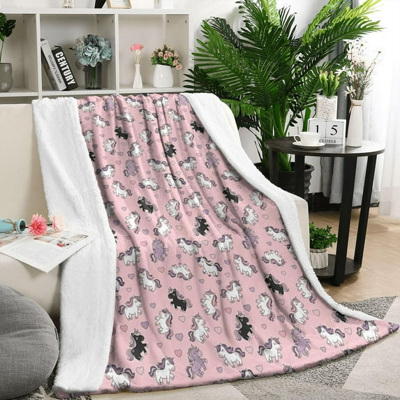 Pink Cartoon Unicorn Heart Pattern Blanket,Comfortable Soft Lamb Wool Throw Blanket,All Season,Warm Lightweight Blankets for Sofa Bed Couch Living Room Chair,50"x60"