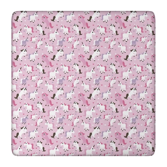 Pink Cartoon Unicorn Heart Pattern Square Fitted Tablecloth with Elastic Edge,Square Table Cover,Washable Elastic Table Cover for Home Kitchen Party Decor 36"x36"