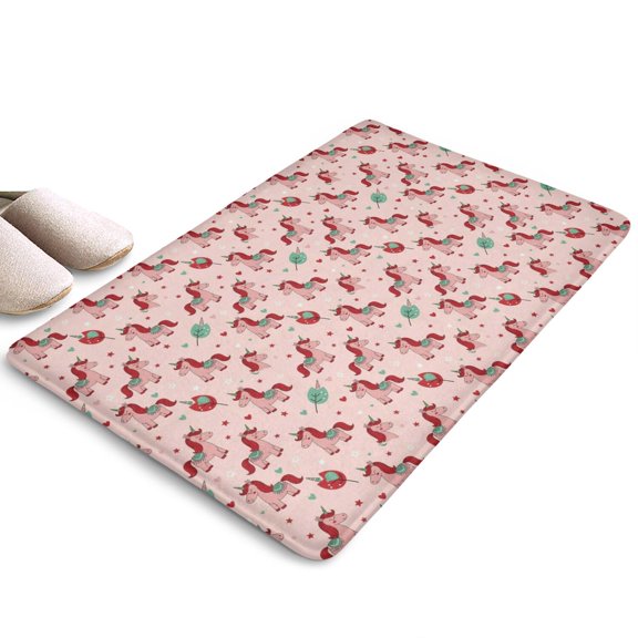 Pink Cartoon Unicorn Leaf Heart Flannel Non Slip Door Rugs,Washable Door Mats Indoor,Decorative Door Mats,Dirt-Resistant and Absorbent Doormat for Entrance,Bedroom,Kitchen,Bathroom,23.5"x16"