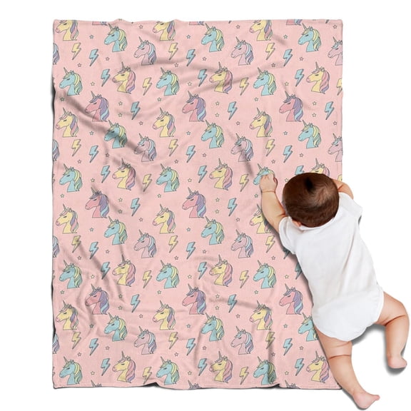 Pink Cartoon Unicorn Lightning Pattern Blanket,Comfortable Soft Flannel Throw Blanket,All Season,Warm Lightweight Blankets for Sofa Bed Couch Living Room Chair,30"x40"