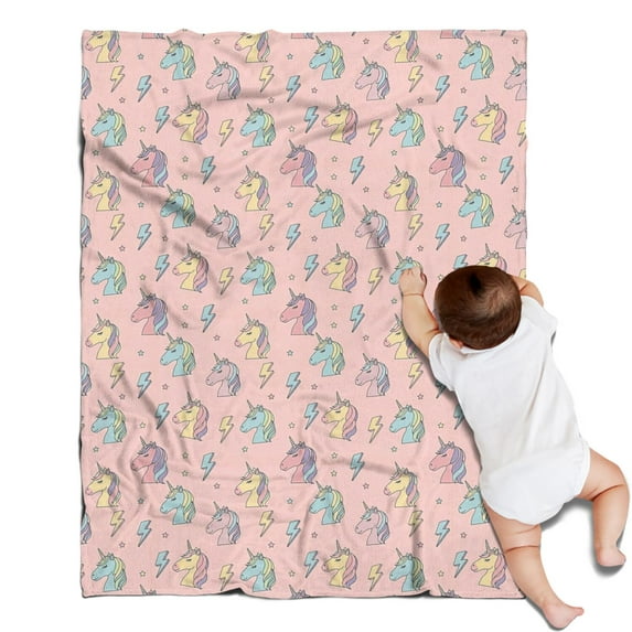 Pink Cartoon Unicorn Lightning Pattern Blanket,Comfortable Soft Lamb Wool Throw Blanket,All Season,Warm Lightweight Blankets for Sofa Bed Couch Living Room Chair,30"x40"