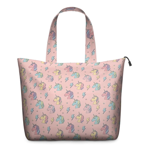 Pink Cartoon Unicorn Lightning Pattern Travel Tote Bags for Women Carry On,Large Weekender Bags for Women Travel,Multi Functional Duffle Bag for Work,Shopping,Sports