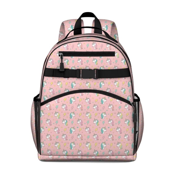Pink Cartoon Unicorn Lightning Star Pattern Backpack for School,Cute School Bag,Schoolbag with Adjustable Shoulder Straps & Padded Back,15.25"x11.5"x5.25"