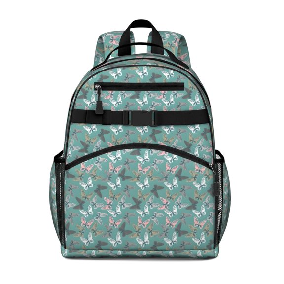 Green Butterfly Pattern Backpack for School,Cute School Bag,Schoolbag with Adjustable Shoulder Straps & Padded Back,15.25"x11.5"x5.25"