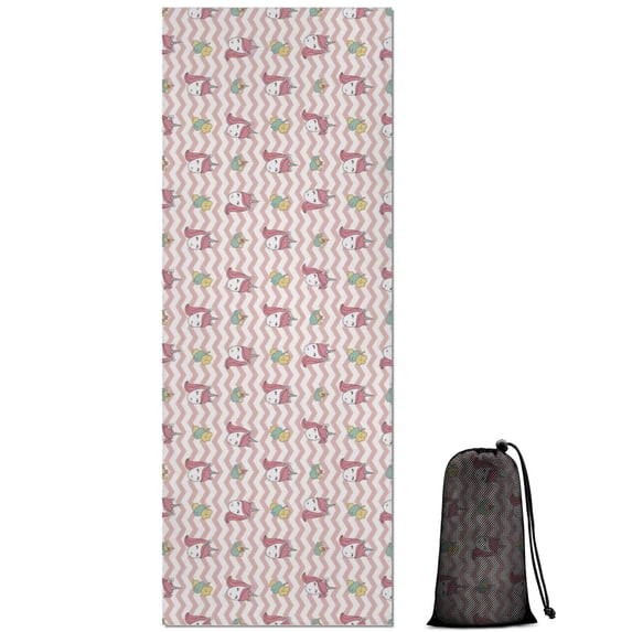 Pink Cartoon Unicorn Pattern Hot Yoga Mat Towel Non Slip for Hot Yoga - Quick-Drying Yoga Mat Cover with 4 Corner Pockets with Travel Bag - Hot Yoga Towel Non Slip Grip Moisture Wicking Sweat 70"x26"