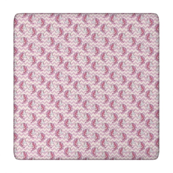 Pink Cartoon Unicorn Pattern Square Fitted Tablecloth with Elastic Edge,Square Table Cover,Washable Elastic Table Cover for Home Kitchen Party Decor 34"x34"
