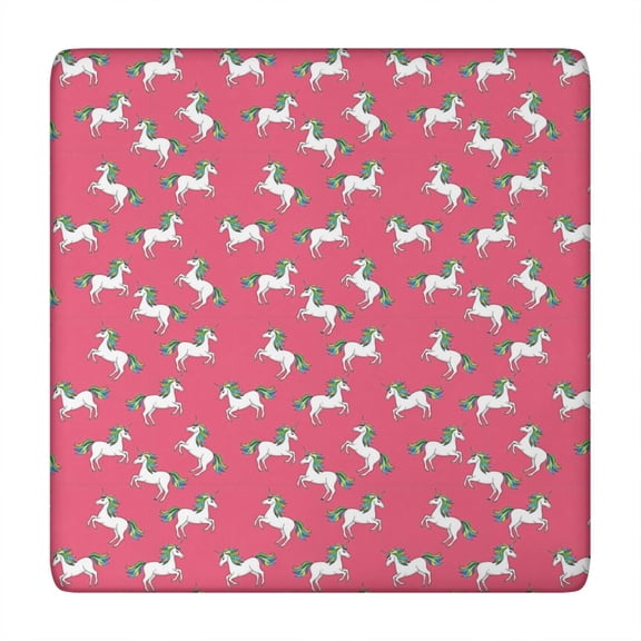Pink Cartoon Unicorn Pattern Square Fitted Tablecloth with Elastic Edge,Square Table Cover,Washable Elastic Table Cover for Home Kitchen Party Decor 34"x34"