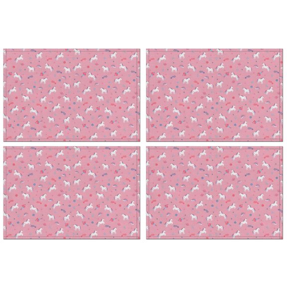 Pink Cartoon Unicorn Pattern Summer Placemats Table Placemats Set Of 4-Linen Kitchen Washable Placemats Table Mats 11.8"x17.7" Non-Slip Heat Resistant