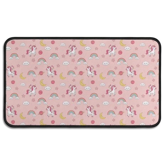 Pink Cartoon Unicorn Rainbow Cloud Moon Planet Door Rugs,Washable Non Slip Door Mats Indoor,Decorative Door Mats,Entry Mat Indoor for Entrance,Bedroom,Kitchen,Bathroom,30"x17"