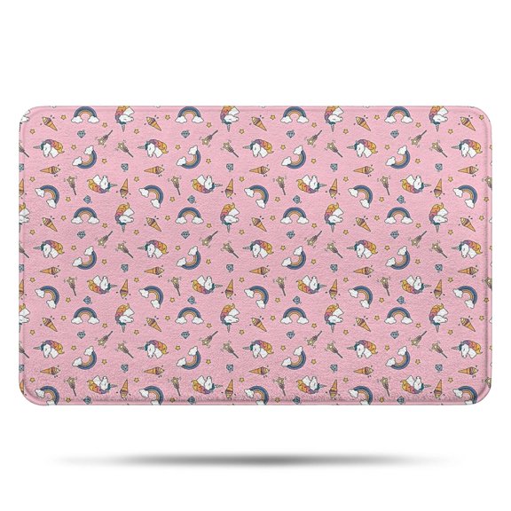 Pink Cartoon Unicorn Rainbow Ice Cream Bathroom Rugs Mat,Non Slip Microfiber Bathroom Rug,Rubber Backing,Soft Bathroom Mats for Bathroom Floor,Tub and Shower,17x27in(43x68cm)